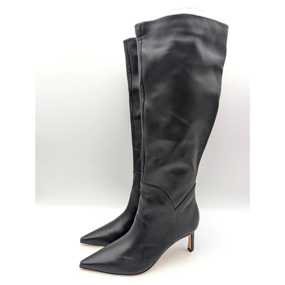 Marc Fisher LTD Sabrina Wide Calf Boots Women's Black Leather Size US7M EU37.5